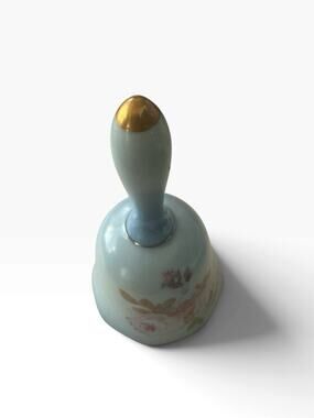 Vintage Hand Painted Nippon Porcelain Bell Blue Pink Roses Gold Trim 5 1/2 inche